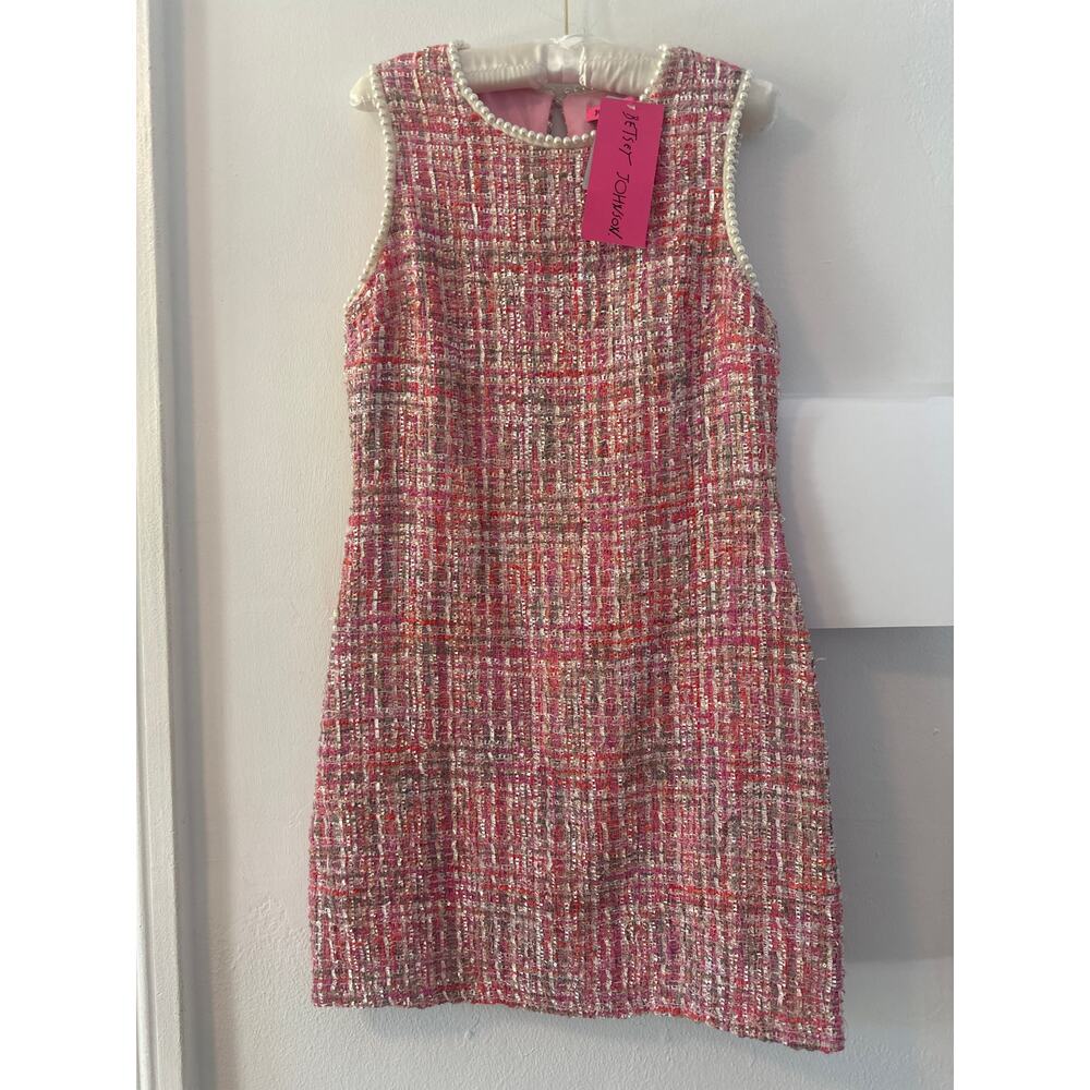 Betsey Johnson stunning Pink Tweed Dress with Pearl Detailing size 10 NWT - Picture 3 of 12